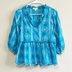 Umgee Embroidered Eyelet Babydoll Top